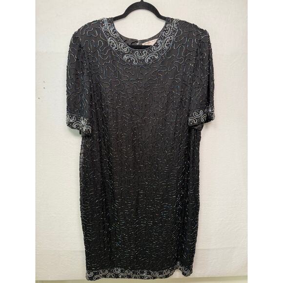 Adrianna Pappel Evening Black Beaded Dress, 3X - Picture 1 of 4